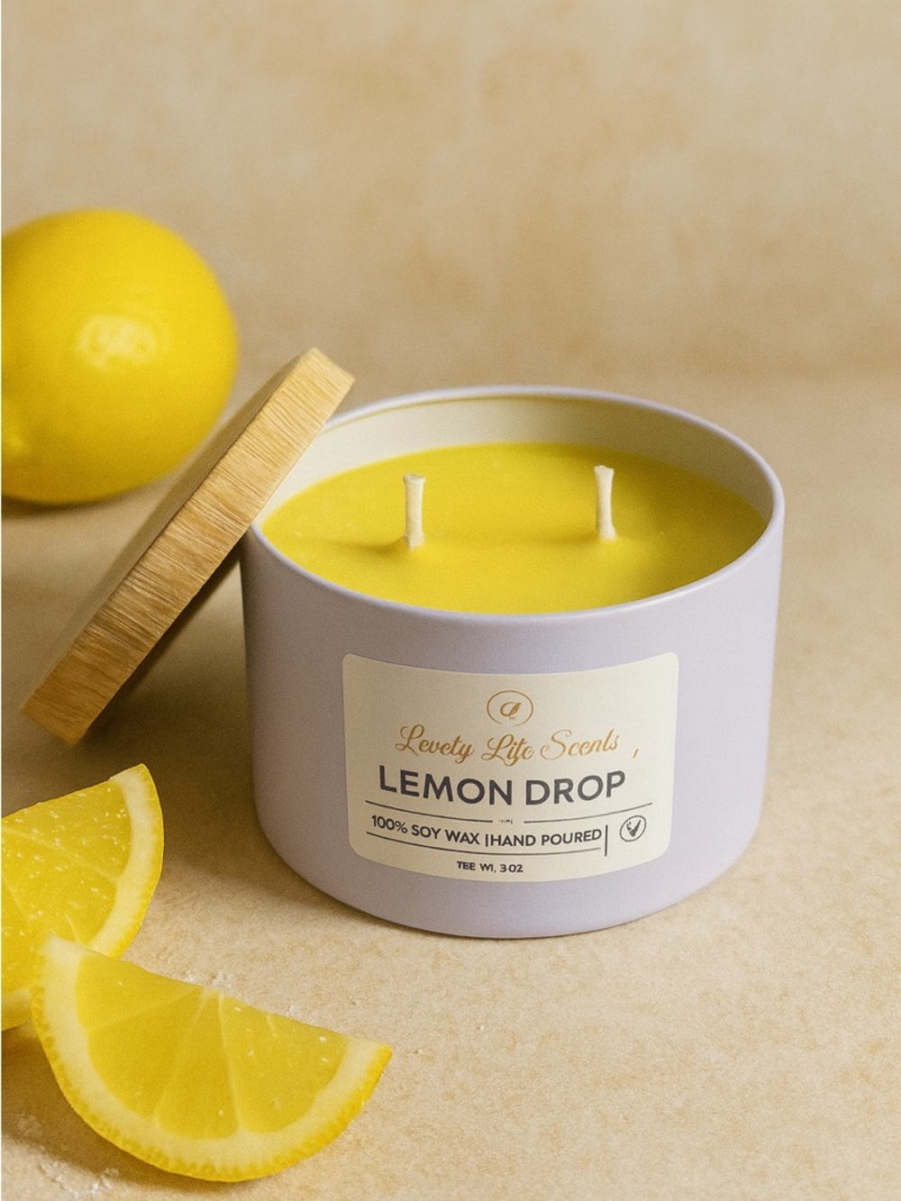 Lemon Drop 6oz Double Wick Premium Soy Candle Tin from Lovely Life Scents - Picture 3 of 4